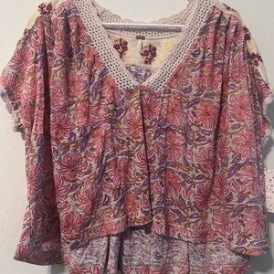 Free People Pink and Purple Floral Blouse